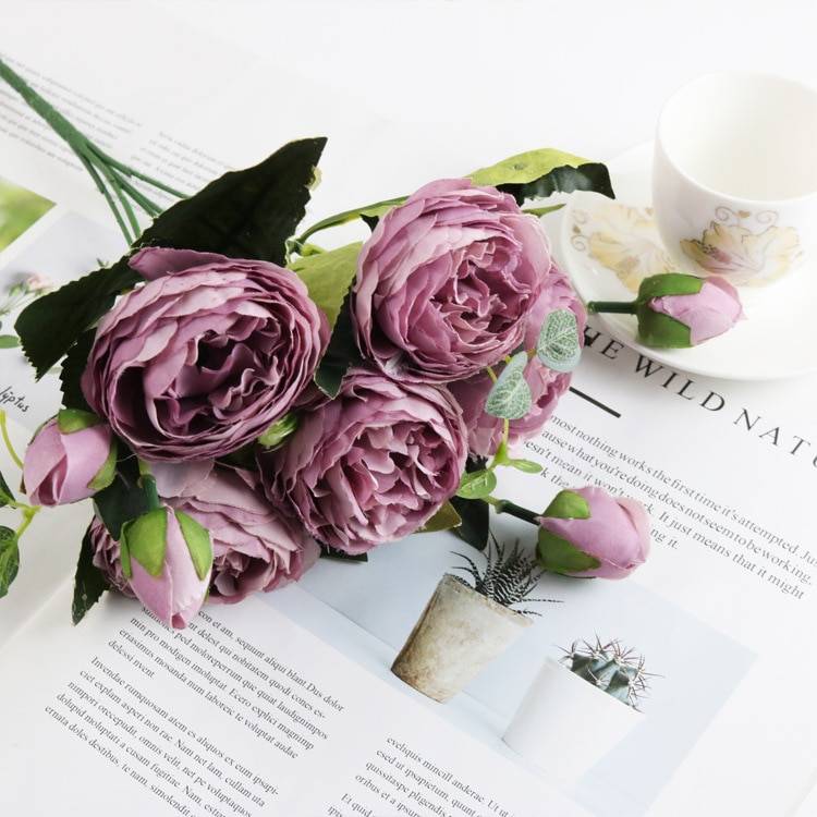 Silk Peony Flowers Bouquet Set 5 Pcs