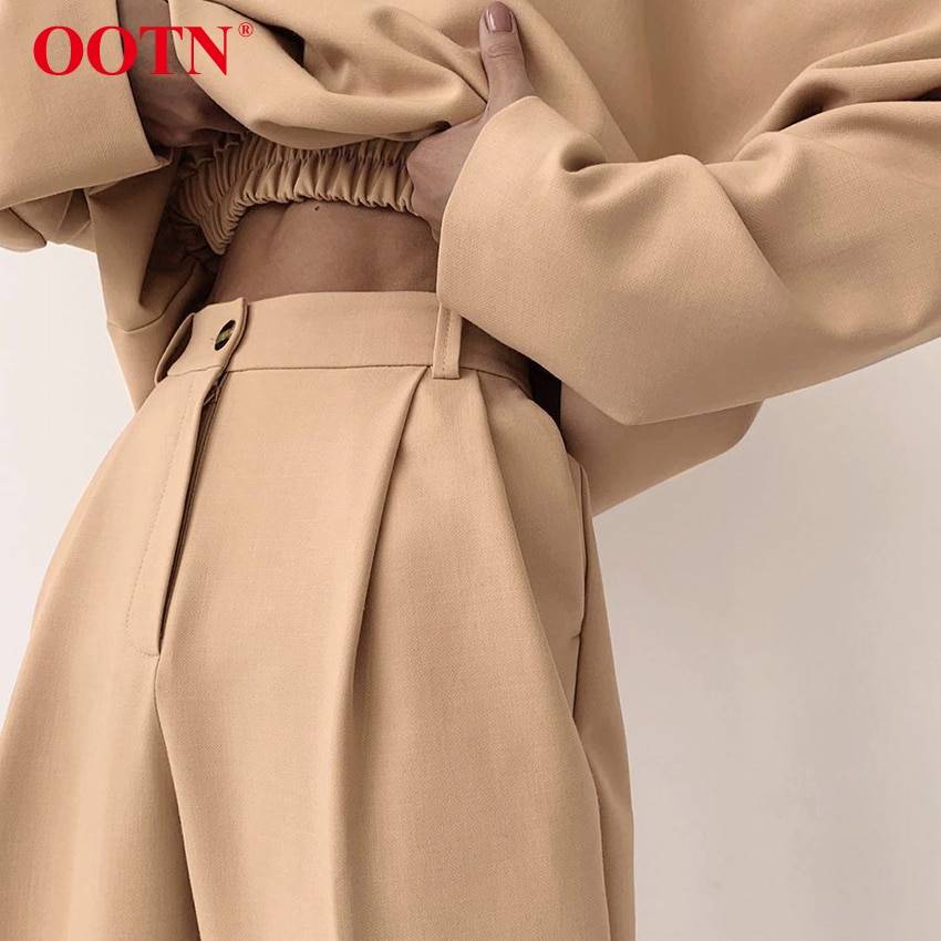 Neutral Casual Set Pants & Shorts Suits Suits & Sets Women's Clothing & Accessories Type : Khaki Blouse|Brown Pants|Khaki Pants|Brown Blouse 