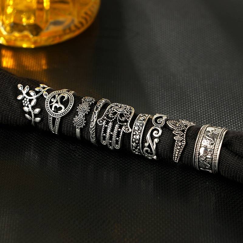 Women's Boho Ring 9 pcs Set Rings Women Jewelry Color : Silver 
