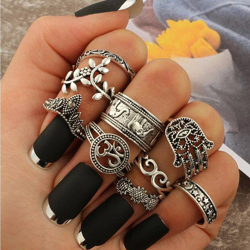 Women's Boho Ring 9 pcs Set Rings Women Jewelry Color : Silver 