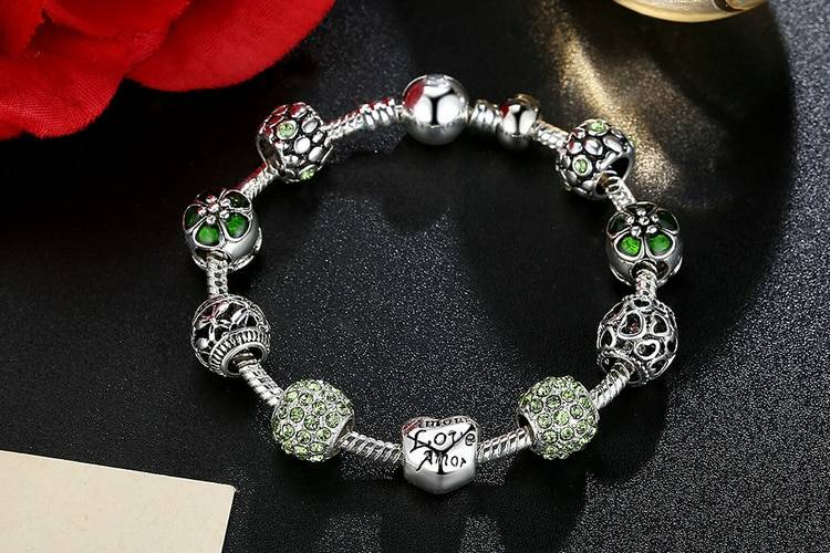 Women's Elegant Silver Beaded Bracelet Bracelets & Bangles Women Jewelry Metal Color : 1|2|3|4 