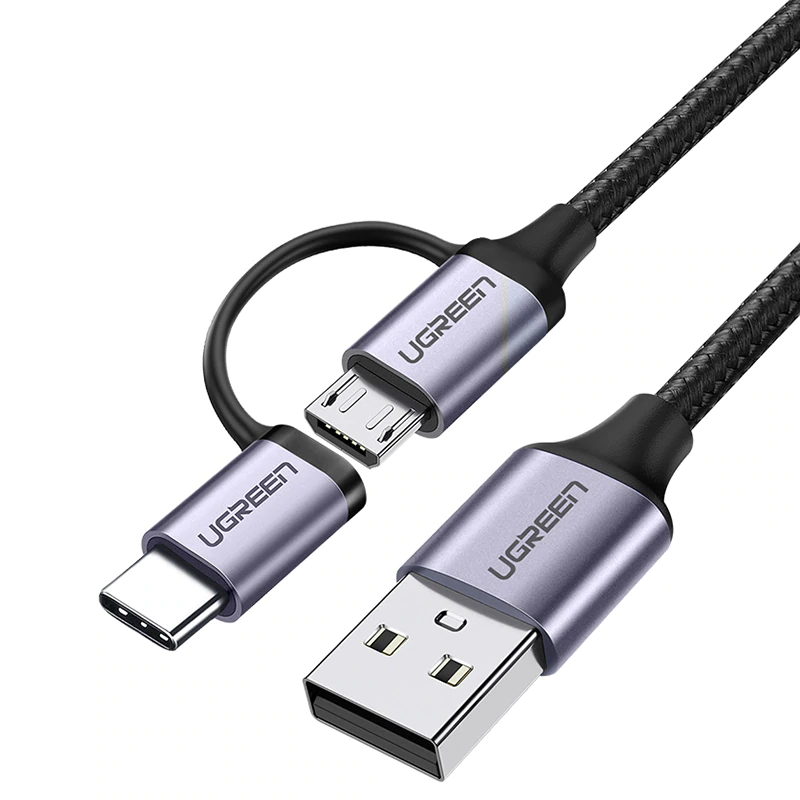 2 in 1 Micro USB and Type-C Charging Cable Mobile Phone Accessories Mobile Phone Cables Smartphones Color : 2 in 1 PVC Black|2 in 1 Nylon Grey|Micro USB PVC Black 