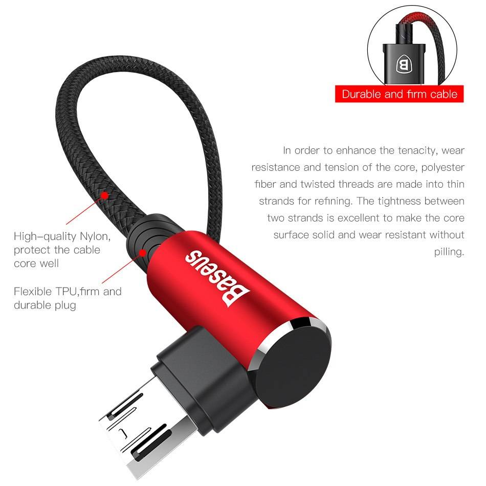 Elbow Design Reversible Micro USB Cable Charger Mobile Phone Accessories Mobile Phone Cables Smartphones Color : Black|Blue|Red 