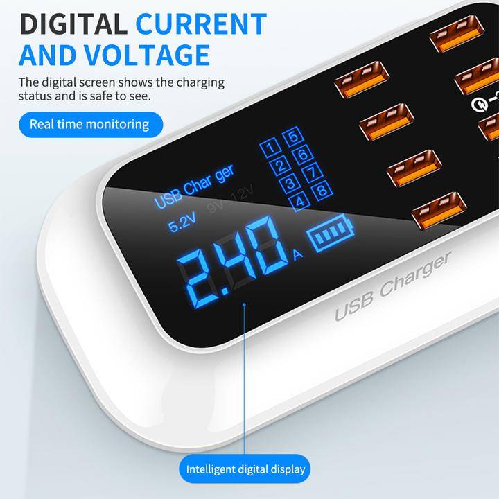 8 Ports Quick USB Charger 3.0 Led Display Phone Accessories Type : EU Plug|US Plug|AU Plug|UK Plug 