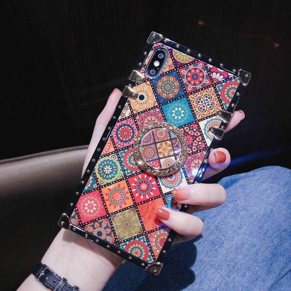 Bohemian Retro Crystal Bracket Phone Case for iPhone Phone Accessories Model: For iPhone 11|For iPhone 11 Pro|For iPhone 11 Pro Max|For iPhone Xr|For iPhone XS Max|For iPhone X XS|For iPhone 7 8 Plus|For iPhone 7 8|For iPhone 6S|For iPhone 6S Plus Color: Yellow 